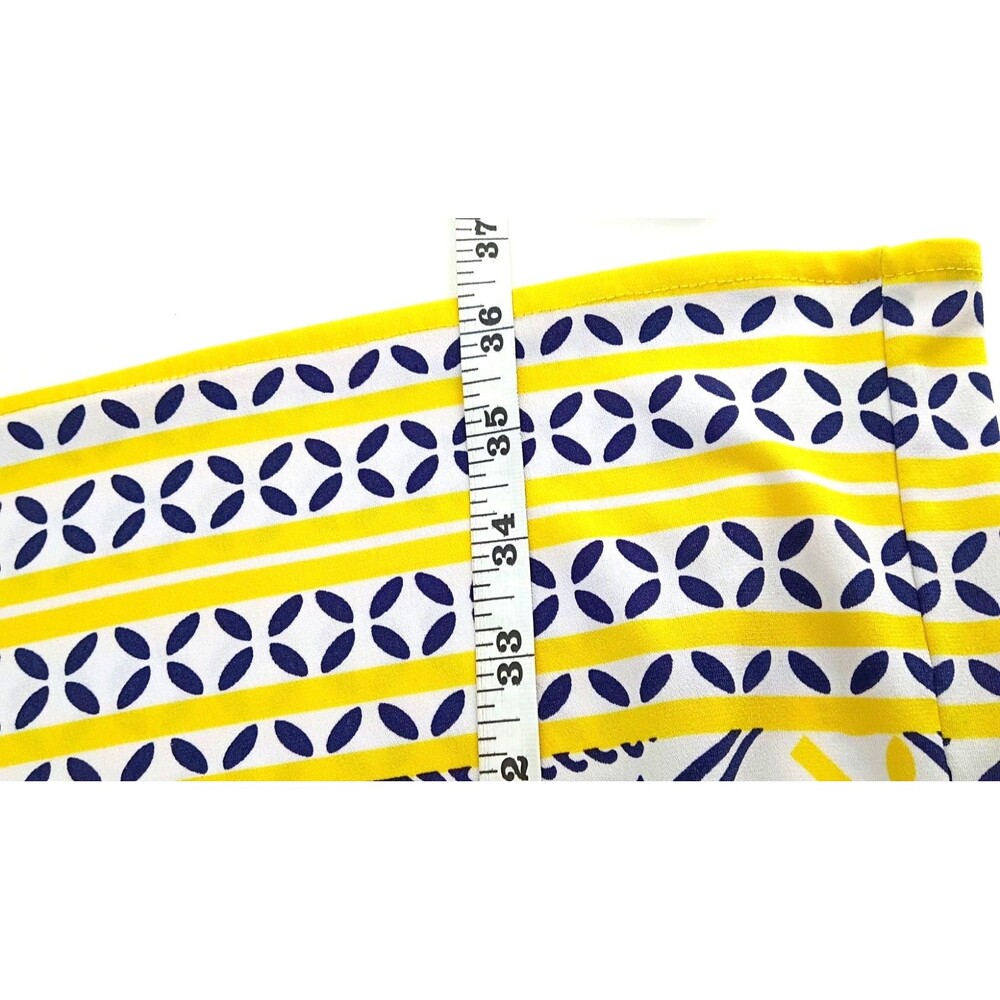 Coastal Mediterranean Halter Sheath Dress Blue Yellow Tile Print Preppy Resort 6 - Picture 10 of 11